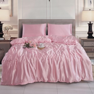 Ensemble de literie de luxe en satin de soie 3 pièces, housse de couette + taies d'oreiller