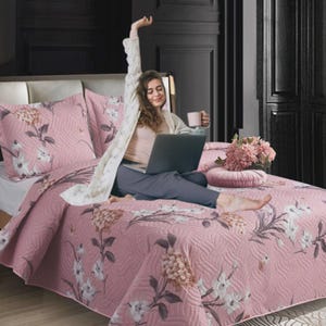 Patchwork Bedspread Set 3 Piece, Reversible Quilt Comforter Throw, Double King Size Bedding Set