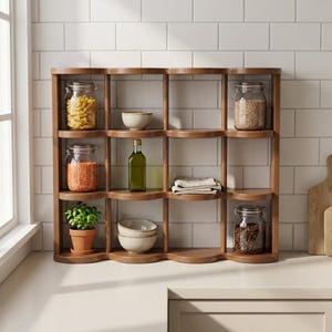 Plank houten mokorganizer voor koffiebar, displaystandaard voor koffiekopjes met 12 vakken, opberger aanrecht, plank bureauorganizer