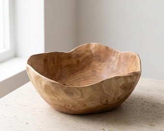 Ciotola in legno massello realizzata a mano, ciotola per insalata in legno di radice fatta a mano, arredamento da cucina in legno, grande ciotola da portata