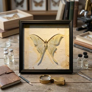 Real Luna Moth Specimen Frame | Preserved Moth Natural History Display | Curiosity Cabinet Wall Art | Collector Gift | Moth Only Available