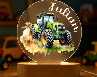 Personalized Tractor Night Light for Kids, Custom Name Farm Lamp, Tractor Acrylic LED Night Lamp, Boys Room Decor, Nursery Light Baby Gift