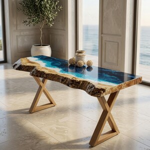 Custom Live Edge Console Table, Modern Console Table, Ocean Wave Console Table, Narrow Console Table, Entryway Console Table