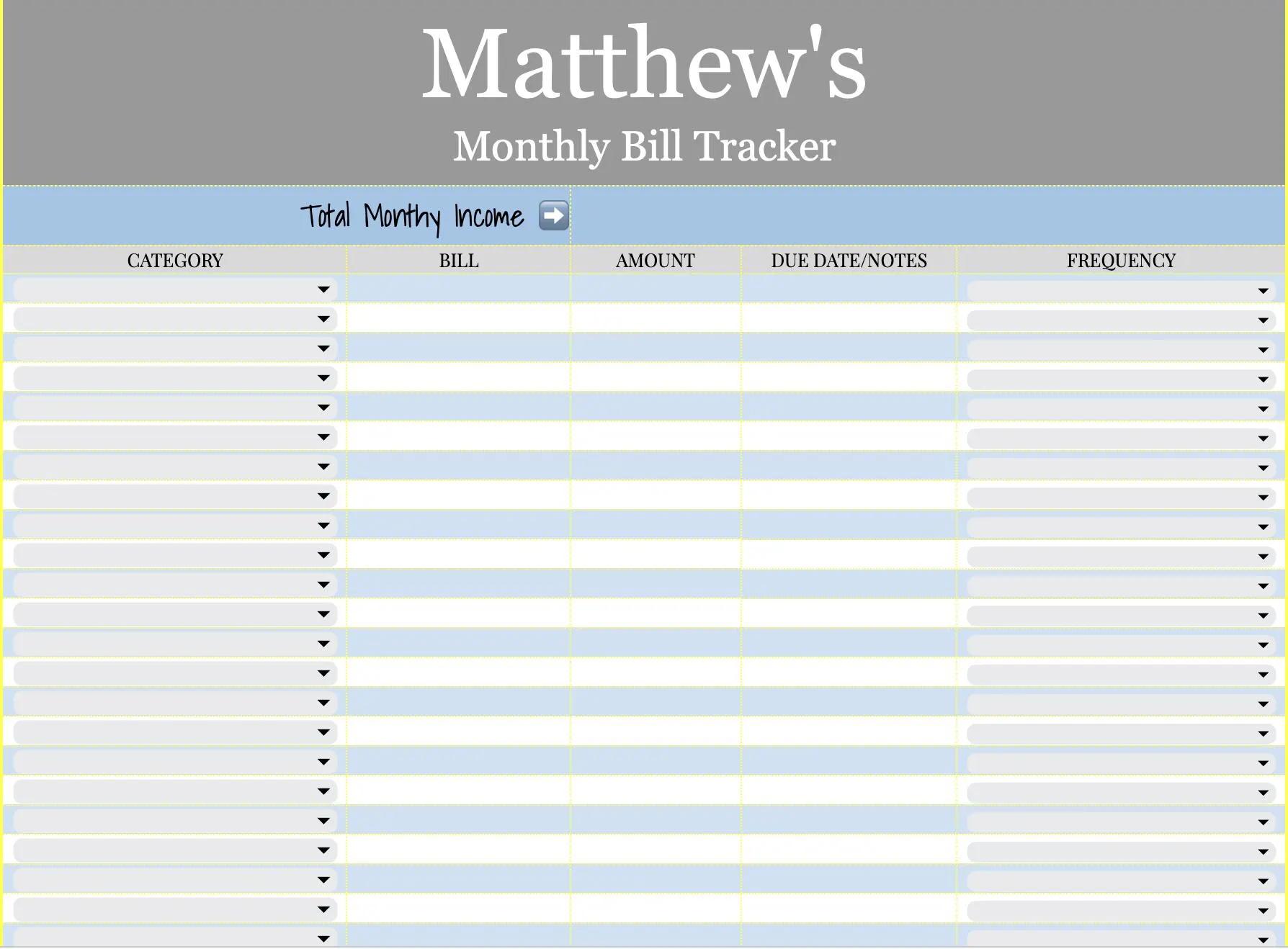 Monthly Bill Tracker | Budget Spreadsheet Google Sheets | Zero Based ...