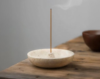 Travertine Incense Holder – Minimal Stone Incense Burner for Meditation, Relaxation & Rituals