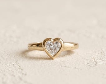 Bague de fiançailles en forme de coeur en or jaune massif pour elle, bague de mariée romantique, bague de promesse, cadeau de bijouterie fine