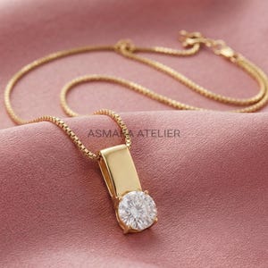 Runder Moissanit-Anhänger, Halskette aus 925er Sterlingsilber, gelbvergoldet, Geschenk zum Hochzeitstag, zarter, feiner Schmuck