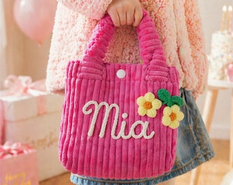 Custom Name Corduroy Bag, Personalized Kids Tote, Cute Toddler Bag, Unique Baby Shower Gift, Birthday Gift for Girls