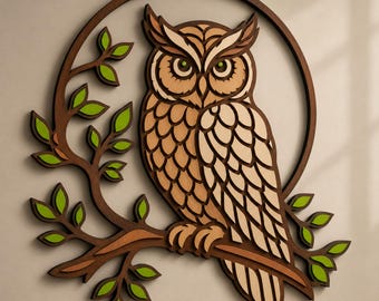 Meerlaags uil lasersnijbestand | Uil SVG | Vogel muurdecoratie | Bosdecoratie SVG | CNC uil sjabloon