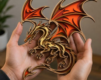 Mutlilayer Dragon Laser Cut File | Fantasy Dragon SVG | 3D Wall Art Design | CNC Wood Cutting Template | Mythical Creature