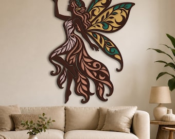Meerlaags feeën lasersnijbestand | Vlinderfee SVG | Feeën muurdecoratie | CNC feeënsjabloon | Houten feeëndecoratie