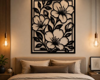 Bloemen kunst aan de muur lasergesneden SVG | Bloemenmandala wanddecoratie DXF | Modern bloemenontwerp voor aan de muur | Glowforge CNC-gesneden bestand