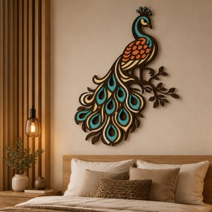 Multilayer Peacock Laser Cut File | Peacock SVG | Layered Peacock Wall Art | CNC Bird Template | Wooden Home Decor