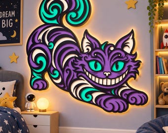 Lachende kat SVG | Gelaagd katten lasersnijbestand | Gotische katten muurdecoratie | Cricut Glowforge digitale download