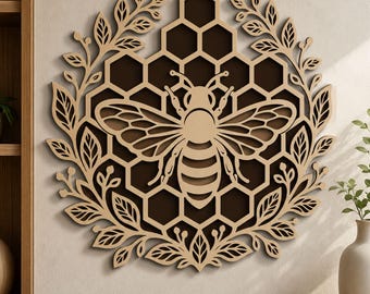 Lasergesneden bijenbestand | Bijen SVG | Honingraat muurdecoratie | Bijenkrans decoratie | CNC-bijensjabloon