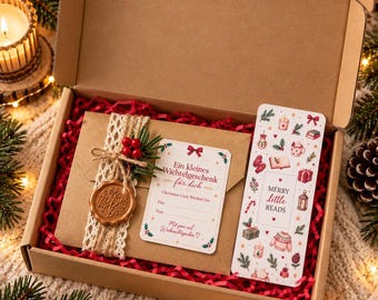 Christmas Cozy Elf Set – small Christmas gift for readers with sticker set & bookmark of your choice