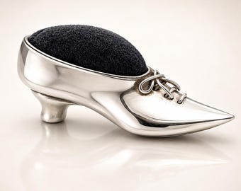 Alfiletero victoriano de plata esterlina con forma de zapato, miniatura coleccionable para costura, regalo original para amantes de la costura, plata contrastada.