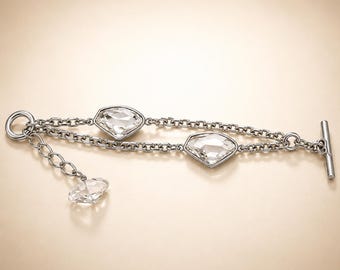 Pulsera geométrica de cristal Swarovski, pulsera escultural de plata, joyería minimalista llamativa, tesoros de cristal