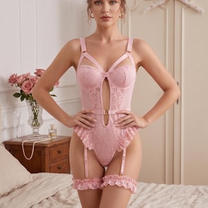 Romantic Floral Lace Bra Set | Adjustable Garter Belt | Bridal Shower Gift