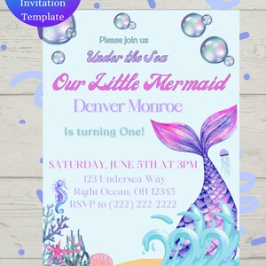Mermaid Girl Digital Birthday Invitation