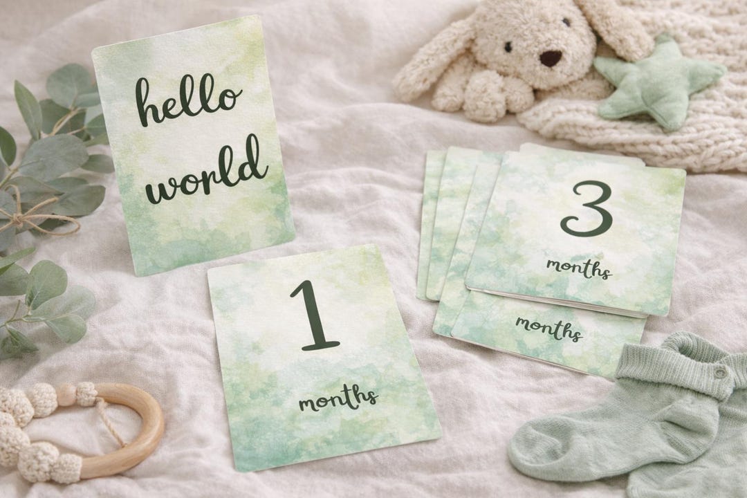 Green Baby Milestone Cards Printable | Sage Green Baby Milestones | 12 ...