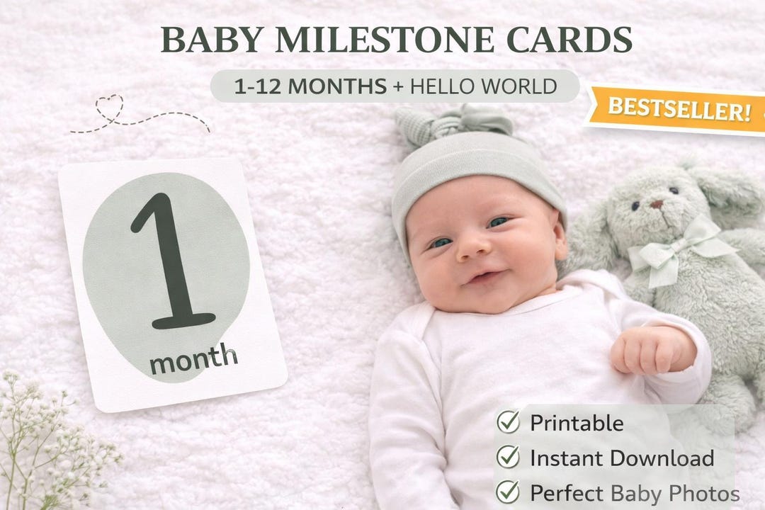 Baby Milestone Cards Printable | 1-12 Months | Neutral Baby Milestone ...