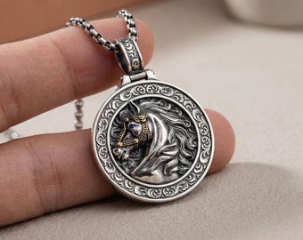 2026 Year  Horse Necklace, Silver Chinese Zodiac Pendant, Horse Wealth Amulet for Him, Lunar New Year Good Luck Charm, Personalized Gift