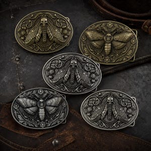 Fivela de cinto com mariposa caveira, fivela gótica estilo faroeste com caveira, acessório para motociclista/punk em metal bronze prateado antigo.