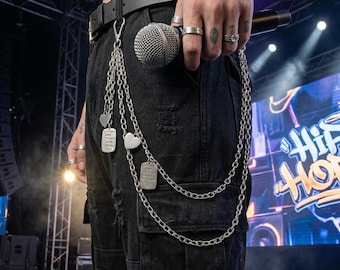 Silver Rockstar Aesthetic Waist Chain Multi, layer Pant Chain for Men/Women , Celebrity Style Punk Streetwear Accessory, Gifts for Teenagers