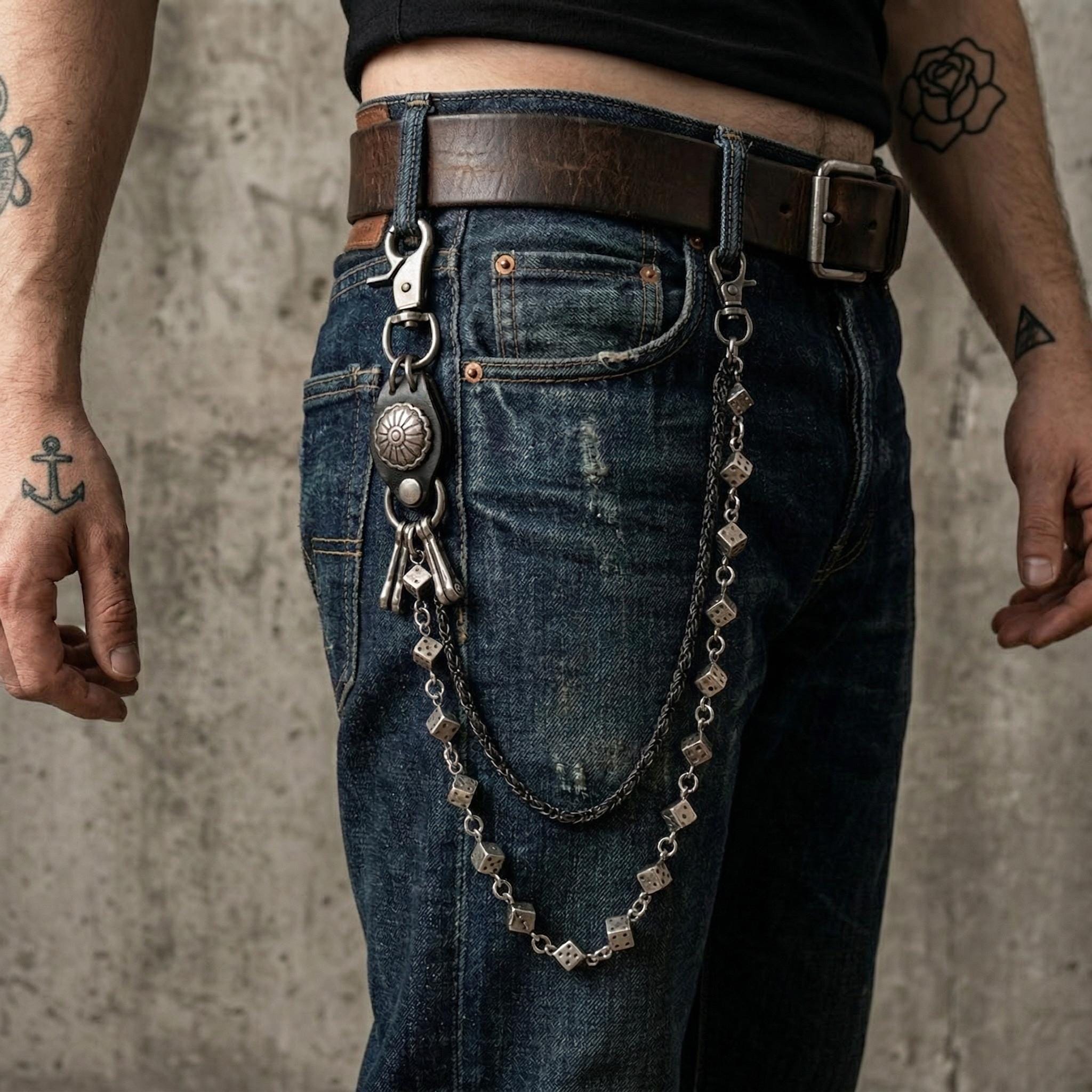 Men's Dice Jeans Chain, Biker Keychain Jeans Accessory, Rocker