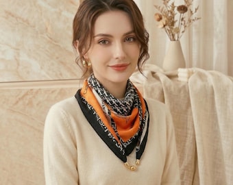 Jewelry Scarf for Women, Chic Pendant Scarf Necklace, Silky Satin Neck Wrap with Jewelry Accents, Gift for Mom, Unique Gift for Her