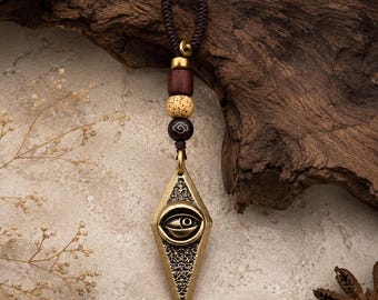 Brass Evil Eye Keychain,Men's Punk Style Diamond Pendant,Vintage Brass Car Keychain,Gothic Backpack Charm,All-Seeing Eye Jewelry,Men's Gift