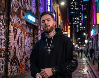 Hip Hop Colorful Zircon Cross Necklace, Urban Punk Style Sweater Chain, Punk Streetwear Jewelry, Y2K Bling Cross Pendant, Gift For Him