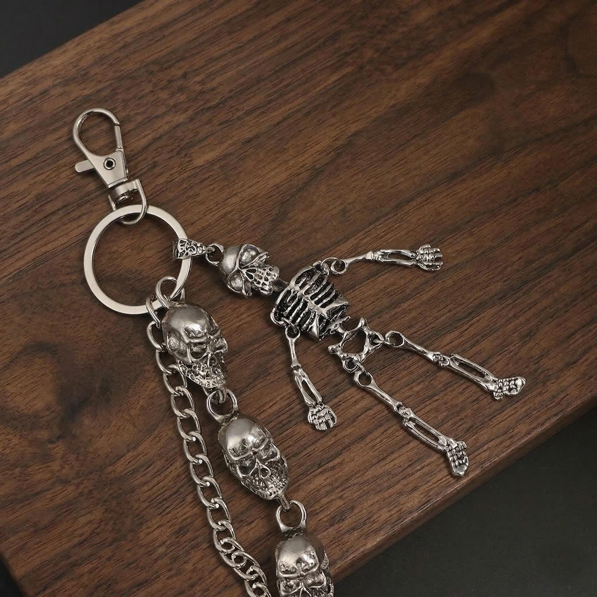 Double Layer Skull Wallet Chain, Gothic Punk Biker Jeans Pant