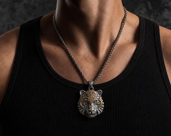 ELON MUSK，Matching Tiger Head Design，Y2K，Heavy Metal Necklace，Punk，Gothic，Personalized Gifts