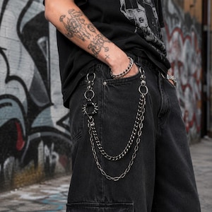 Spiked Double Pants Chain, Silver Gothic Punk Jean Accessory