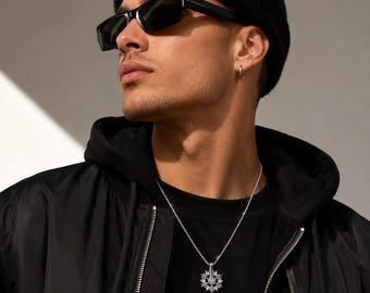 Goth Cyberpunk Snowflake Charm Necklace, Statement Spinning Pendant, Punk Rock Streetwear Accessories, Hip Hop Layering Chain for Men Women