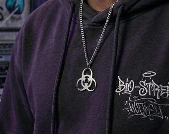 Collar con símbolo de riesgo biológico, colgante ciberpunk, accesorios urbanos únicos, regalo para él.
