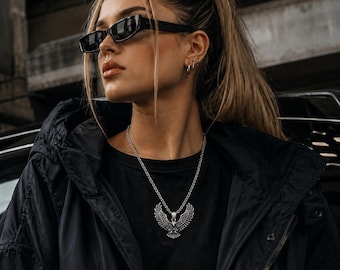 Stainless Steel Eagle Pendant Necklace, Punk Rock Falcon Necklace, Men's Gothic Streetwear Jewelry, Unisex Biker Choker Holiday Gift
