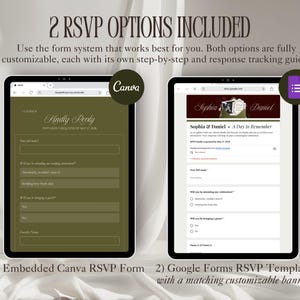 Olijfgroene en bordeauxrode trouwwebsite-template met RSVP en afteltimer. Elegante, bewerkbare Canva-site in 'Old Money'-stijl. Digitale uitnodiging. afbeelding 5