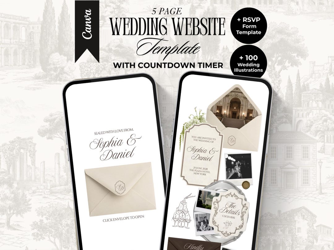 Ivory and Brown Wedding Website Template With RSVP and Countdown Timer