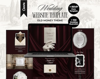 Old Money Burgundy Wedding Website Template with Trackable RSVP Elegant Editable Canva Website Digital Wedding Invitation Timeless Aesthetic
