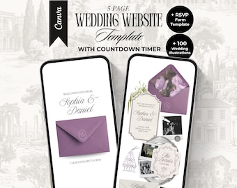 Elegant Lilac Wedding Website Template with RSVP and Countdown Timer Editable Old Money Canva Site Digital Invitation for Classic Wedding