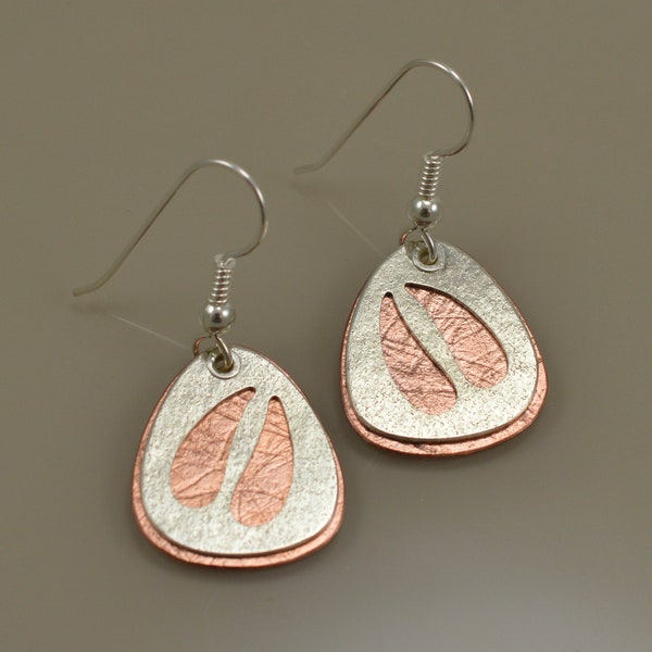 Deer Track Earrings • Saw Pierced • Sterling Silver and Copper