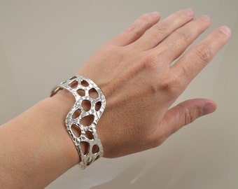 Zigzag Cuff Bracelet - Sterling Silver - Lost Wax Cast - OOAK
