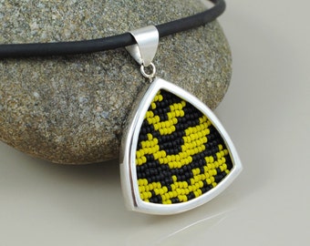 Locust Underwing Beadwork and Sterling Silver Pendant Necklace - Euparthenos nubilis