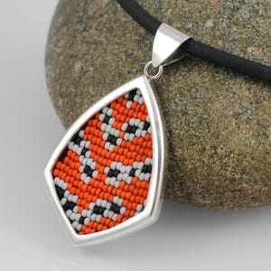 Sterling Silver and Beadwork Pendant Necklace - Bella Moth - Utethesia ornatrix