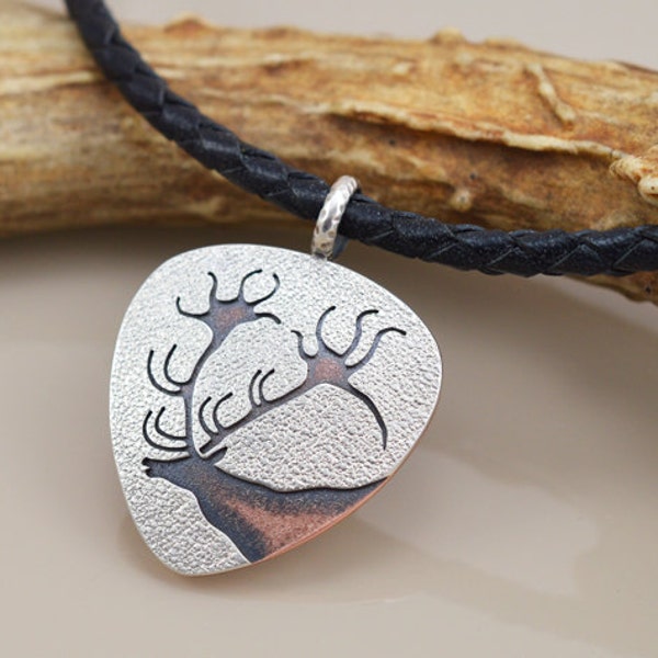 RESERVED for L. Walter - Deer Pendant - Paleolithic Lascaux Cave Painting - Stag - Copper and Sterling Silver