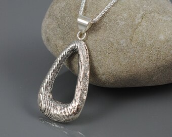 Sterling Silver Tear Drop Pendant Necklace - Cuttlebone Casting - OOAK
