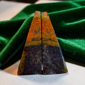 Orange Opalized Wood Pair – Matching Cabochon for Earrings – Natural Petrified Wood Opal – silversmith and for wirewra 38x14mm